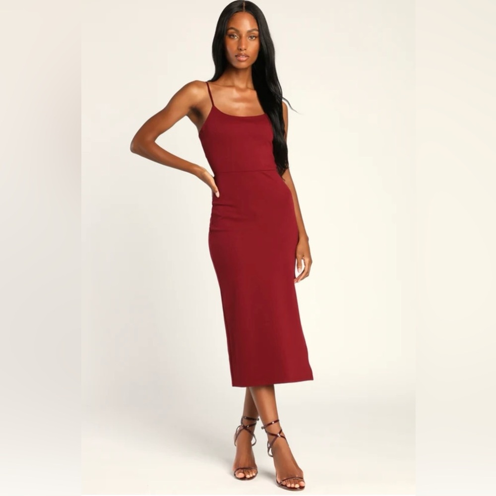 Always On Your Mind Wine Red Backless Bodycon Midi Dress✨NWOT✨